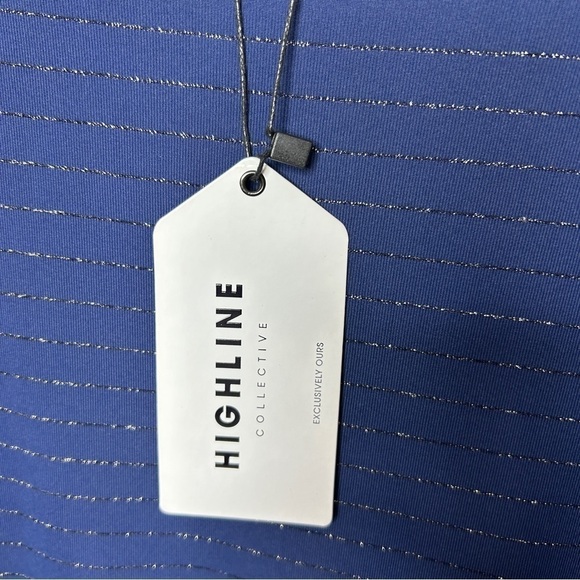 Highline Collective Tie Front Long Sleeve Metallic Stripe Top Medium Blue NWT - Picture 6 of 11